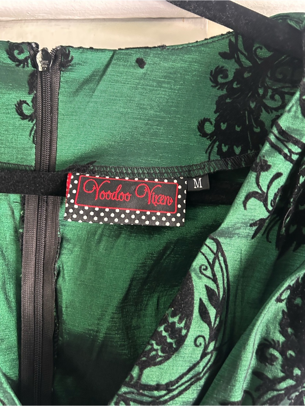 Voodoo Vixen Emerald Green Midi Dress with Black Flock Motif - Picture 4 of 6